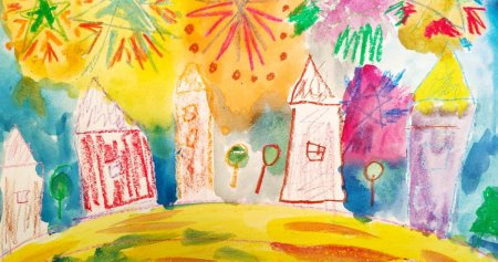 Рисование салют над городом