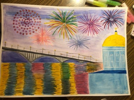 Рисование салют над городом