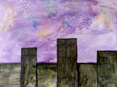 Рисование салют над городом