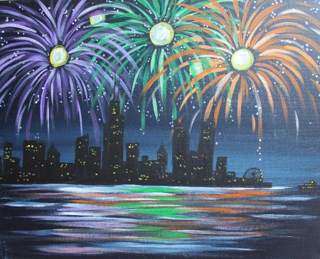 Техника граттаж салют над городом