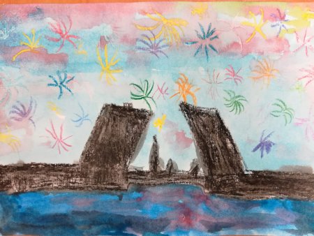 Праздничный салют восковые мелки акварель