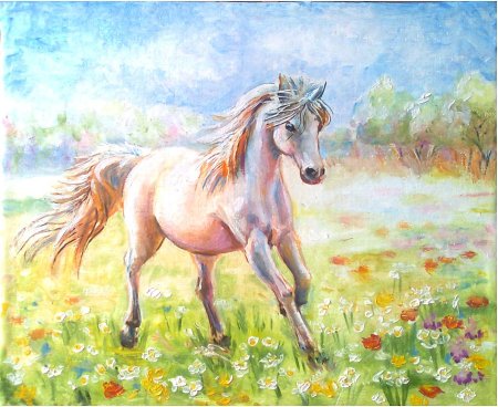 Лошади в поле акварель