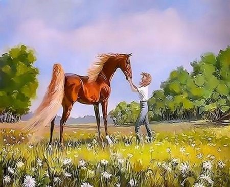 Картина лошадь в поле