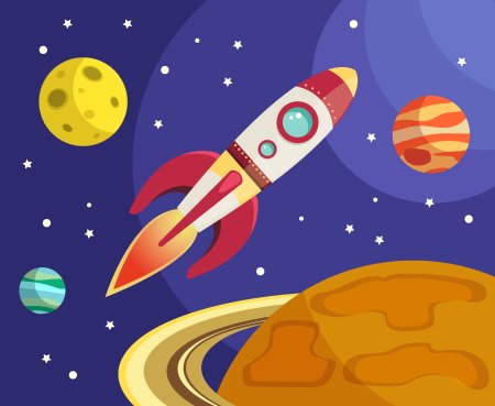 Детский рисунок ракета космос планеты