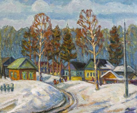 Рисование зимняя деревня