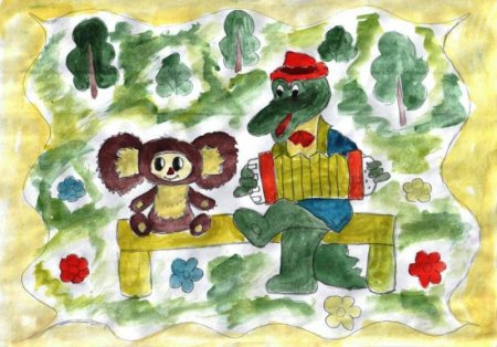 Рисунок крокодил Гена и Чебурашка детские