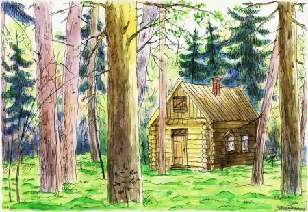 Рисование домик в лесу