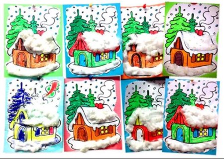 Аппликация зимний домик