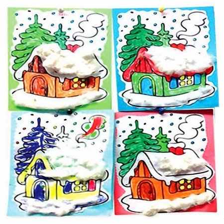 Зимняя аппликация с ватой