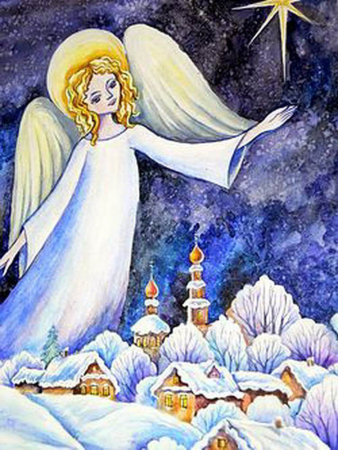 раскраска Рождественский ангел, Катание на коньках на льду раскраски