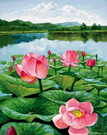 Астраханский лотосовые поля маслом