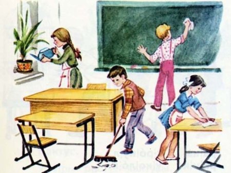 Дети убираются в классе