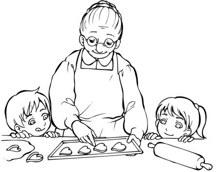 Бабушка с пирогами раскраска