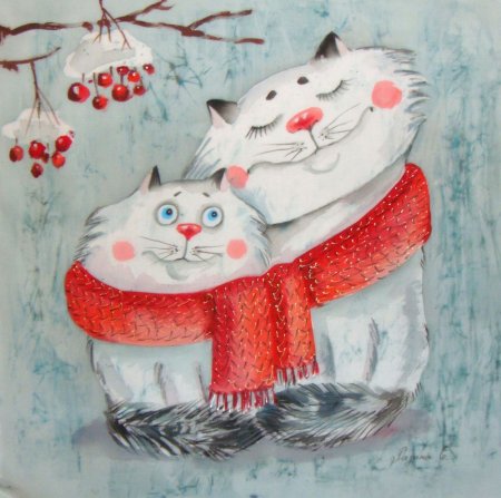 Зимний кот в шарфе