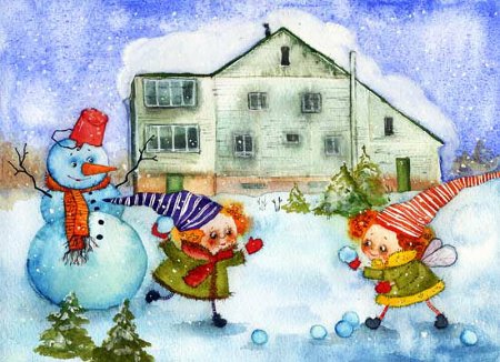 Шерстяная живопись Снеговики