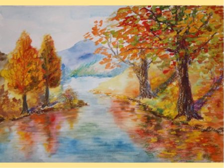 Пейзаж осени цветными карандашами