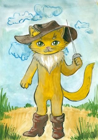 Рисунок кот в сапогах из сказки Шарля Перро