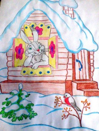 Рисование была у зайчика избушка Лубяная а у лисы Ледяная