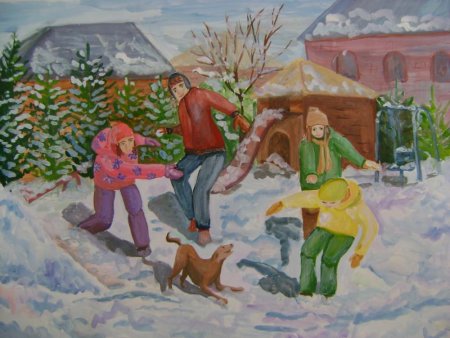 Зимняя композиция гуашью