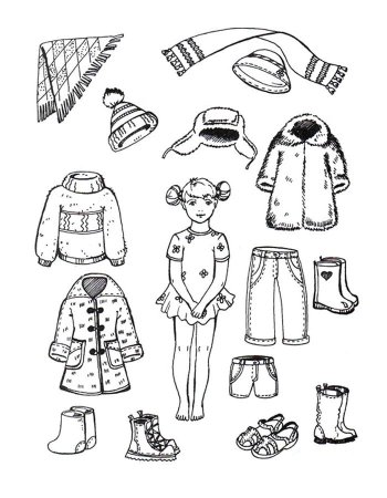 Зимняя одежда раскраска для детей