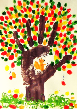 Рисование пальцами осеннее дерево