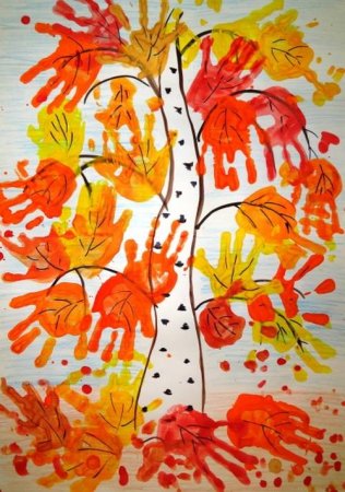 Рисование пальчиками осеннее дерево