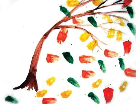 Рисование ладошками осеннее дерево