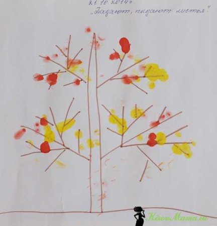 Рисование пальчиками листьев