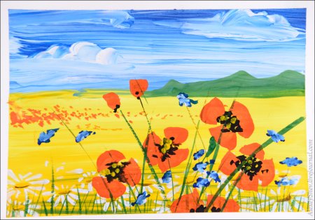 Лето гуашью для детей