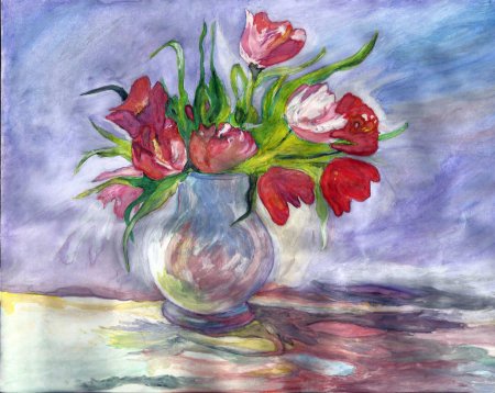 Цветы в вазе гуашью