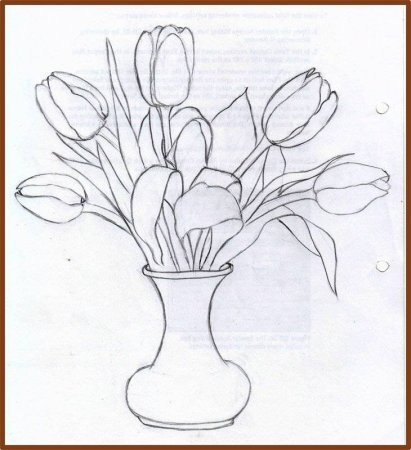 Рисование тюльпаны в вазе