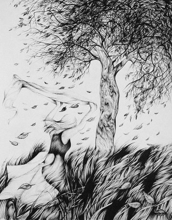 Осенняя картина карандашом