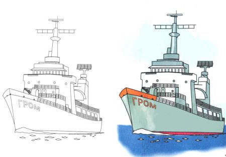 Военный корабль рисунок сбоку
