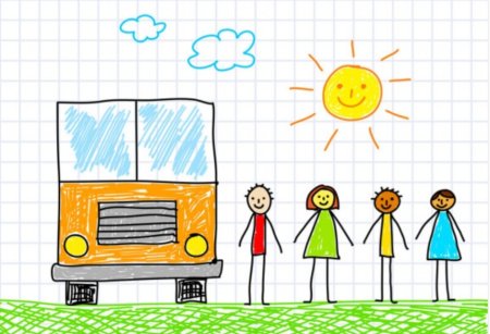 Рисованные дети на экскурсии