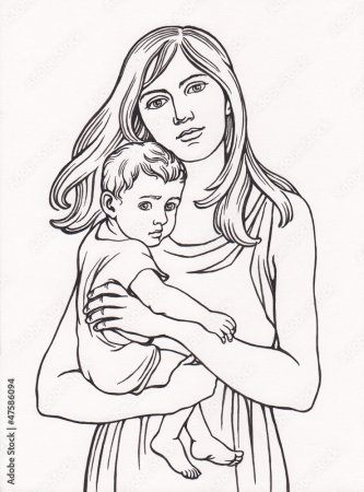 Раскраска мама с ребенком на руках