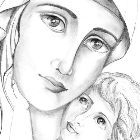 Рисунок матери и ребенка карандашом