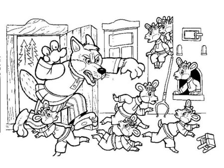Сказка волк и семеро козлят раскраска