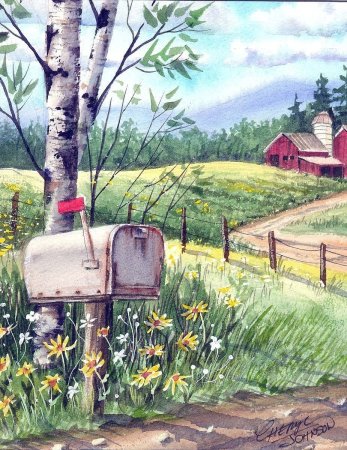 Летние Деревенские пейзажи акварелью