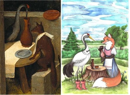 Лиса и журавль нарисовать