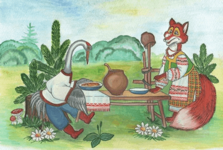 Лиса и журавль картинки