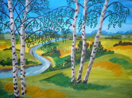 Весенний пейзаж гуашью для детей