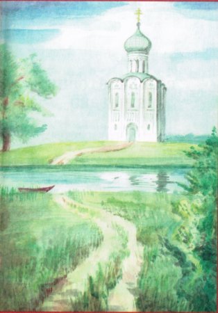 Легкий пейзаж с храмом