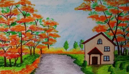 Осенний пейзаж с домом для детей