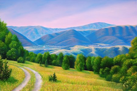 Горный пейзаж карандашом цветными