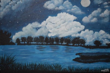 Ночной пейзаж цветными карандашами