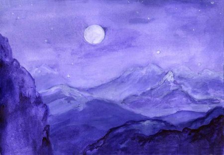 Ночные горы акварелью