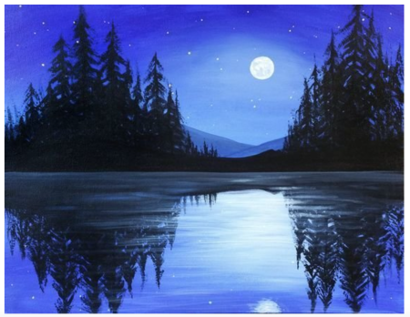 Ночной пейзаж акрилом