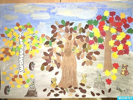 Рисование отпечатками листьев