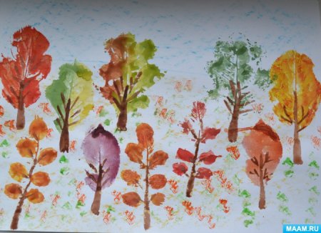 Рисование отпечатками листьев