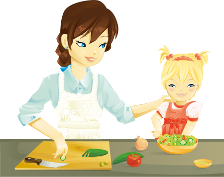 Мама готовит с детьми иллюстрация